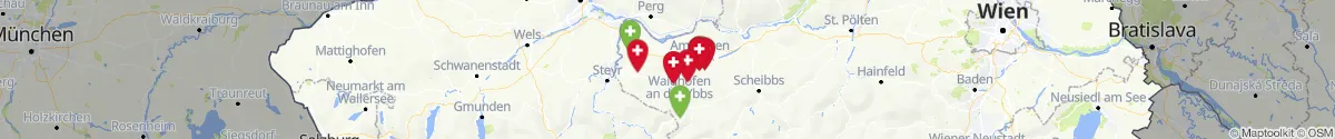Kartenansicht für Apotheken-Notdienste in der Nähe von Wallsee-Sindelburg (Amstetten, Niederösterreich)